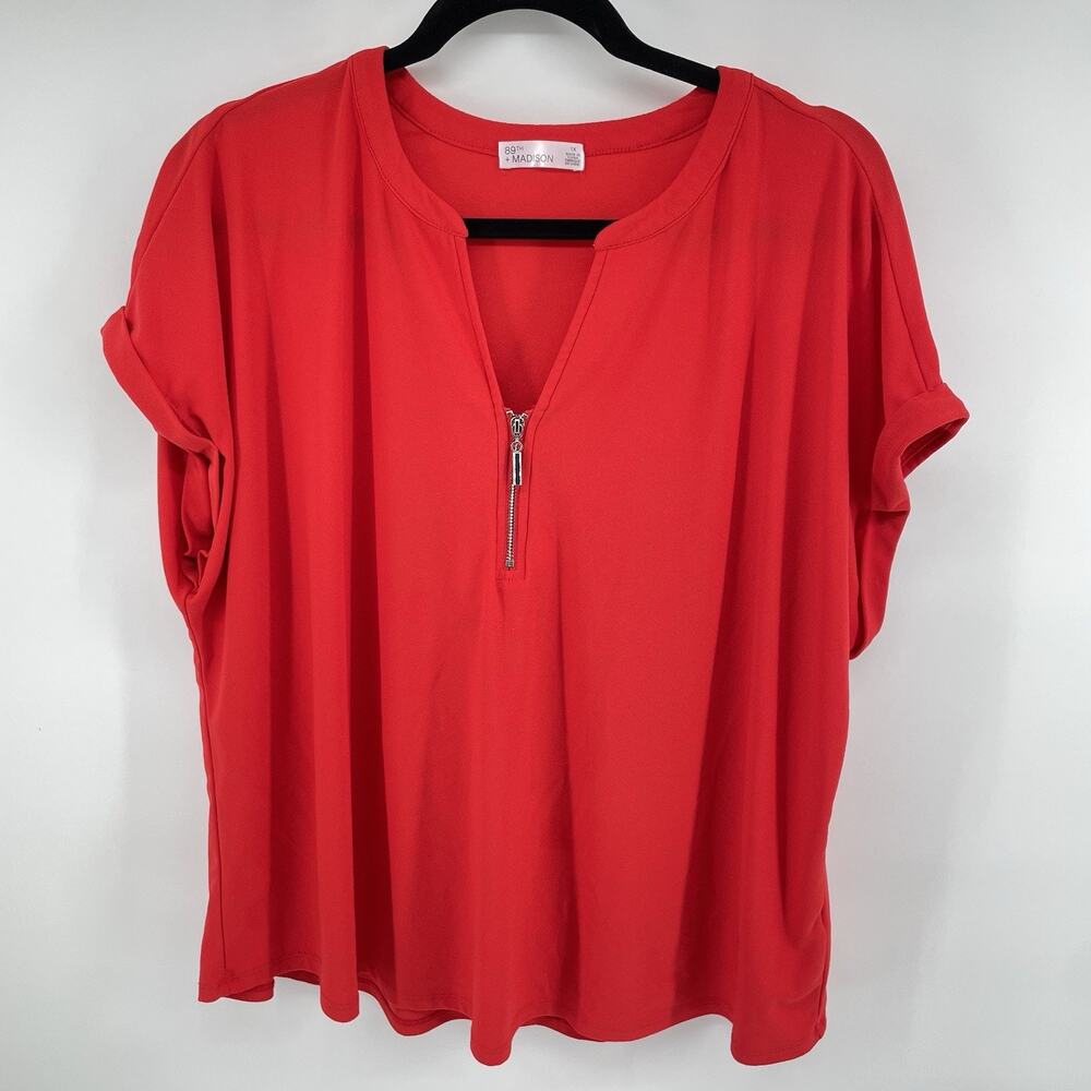 89th + Madison Top Womens 1X Red Workwear Classic Mod Chic Casual Versatile